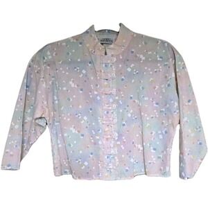 Vintage 1980s Crop Top Geometric Paint Pastels USA Women's Retro Pop Sz Medium